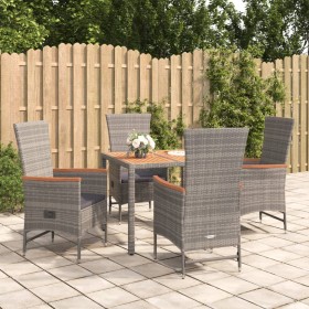 5-teiliges Garten-Essset mit grauen synthetischen Rattankissen von vidaXL, Gartensets - Ref: Foro24-3157547, Preis: 675,99 €,...