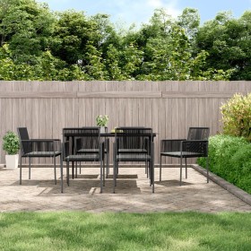 7-teiliges Garten-Esszimmerset und Kissen Stahl synthetisches Rattan schwarz von vidaXL, Gartensets - Ref: Foro24-3187068, Pr...