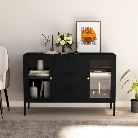 Black steel and glass sideboard 105x35x70 cm by vidaXL, Sideboards - Ref: Foro24-336076, Price: 201,99 €, Discount: %