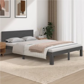 Estructura de cama madera maciza gris King Size 150x200 cm de vidaXL, Camas y somieres - Ref: Foro24-810502, Precio: 152,01 €...