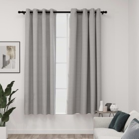 Cortinas opacas con ojales look de lino 2 pzas gris 140x175 cm de vidaXL, Cortinas y visillos - Ref: Foro24-321168, Precio: 3...