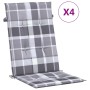 Cojín silla jardín respaldo alto 4 uds cuadros gris 120x50x3 cm de vidaXL, Cojines para sillas y sofás - Ref: Foro24-314129, ...