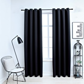 Cortinas opacas con anillas de metal 2 piezas negro 140x175 cm de vidaXL, Cortinas y visillos - Ref: Foro24-134410, Precio: 3...