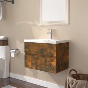 Smoked oak plywood bathroom cabinet with sink by vidaXL, bathroom vanities - Ref: Foro24-3152867, Price: 132,62 €, Discount: %