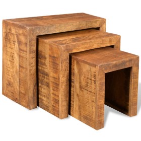 Set de 3 mesitas apilables de madera maciza de mango de vidaXL, Mesas auxiliares - Ref: Foro24-241130, Precio: 128,09 €, Desc...