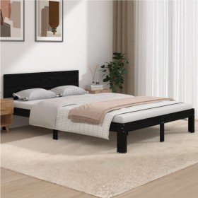 Black solid wood double bed frame 135x190 cm by vidaXL, Beds and slatted bases - Ref: Foro24-810474, Price: 180,99 €, Discoun...