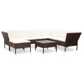 Set muebles de jardín 8 piezas y cojines ratán sintético marrón de vidaXL, Conjuntos de jardín - Ref: Foro24-48951, Precio: 4...