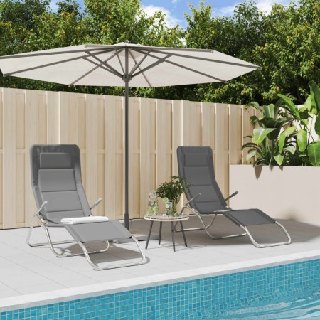 Folding sun loungers 2 units, made of steel with gray coating and textilene fabric. by vidaXL, Loungers - Ref: Foro24-312474,...