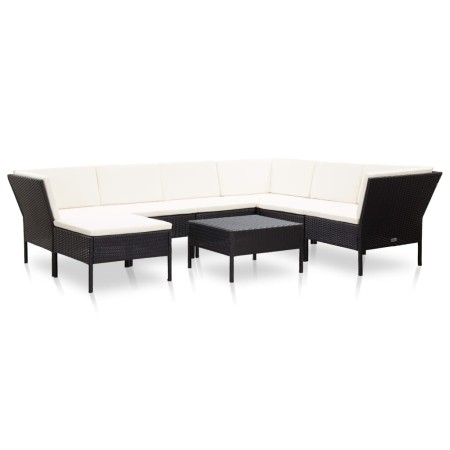 Set muebles de jardín 8 piezas y cojines ratán sintético negro de vidaXL, Conjuntos de jardín - Ref: Foro24-48952, Precio: 56...