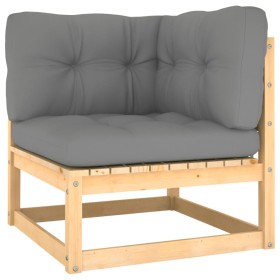 Garten-Ecksofa und graue Kissen aus massivem Akazienholz von vidaXL, Modulare Sofas für den Außenbereich - Ref: Foro24-805715...