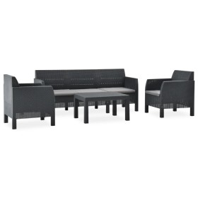 Set de muebles de jardín 4 piezas cojines PP ratán gris antracita de vidaXL, Conjuntos de jardín - Ref: Foro24-3067235, Preci...