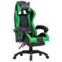 Silla gaming con reposapiés cuero sintético verde y negro de vidaXL, Sillas de oficina - Ref: Foro24-287989, Precio: 182,88 €...