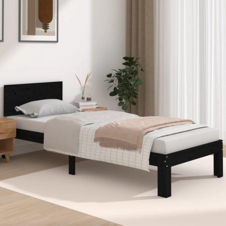 Black single solid wood bed frame 75x190 cm by vidaXL, Beds and slatted bases - Ref: Foro24-810459, Price: 115,34 €, Discount: %