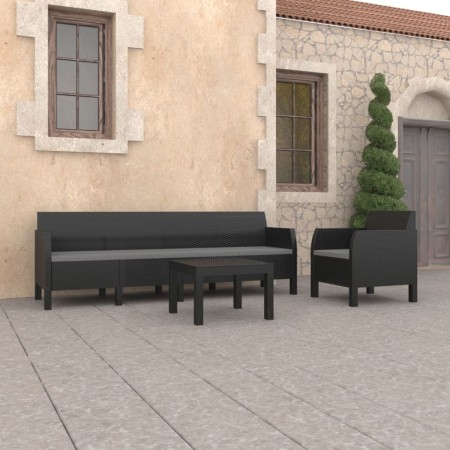 Set de muebles de jardín 3 pzas cojines PP ratán gris antracita de vidaXL, Conjuntos de jardín - Ref: Foro24-3079674, Precio:...