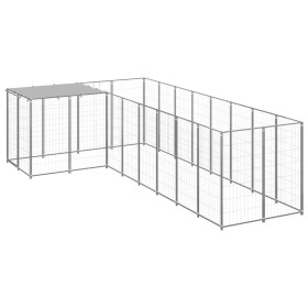 Silver dog kennel 6.05 m² steel by vidaXL, Dog kennels and fences - Ref: Foro24-3082231, Price: 305,71 €, Discount: %