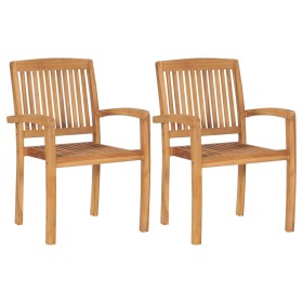 Stackable garden dining chairs 2 units solid teak wood by vidaXL, Garden chairs - Ref: Foro24-49387, Price: 221,12 €, Discoun...