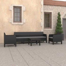 Set de muebles de jardín 4 pzas cojines PP ratán gris antracita de vidaXL, Conjuntos de jardín - Ref: Foro24-3079676, Precio:...