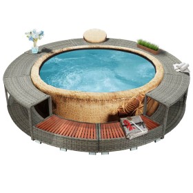 Gray synthetic rattan hot tub surround by vidaXL, Pool and spa accessories - Ref: Foro24-46459, Price: 576,46 €, Discount: %