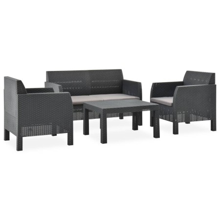 4-teiliges Gartenmöbel-Set PP Rattan Kissen anthrazitgrau von vidaXL, Gartensets - Ref: Foro24-3067234, Preis: 389,85 €, Raba...