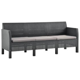 3-Sitzer-Gartensofa mit anthrazitgrauen Rattan-PP-Kissen von vidaXL, Gartensets - Ref: Foro24-3067232, Preis: 254,97 €, Rabat...