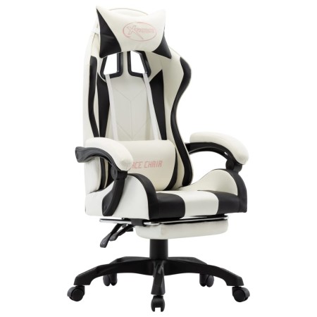 Silla gaming con reposapiés cuero sintético negro y blanco de vidaXL, Sillas de oficina - Ref: Foro24-287995, Precio: 157,49 ...