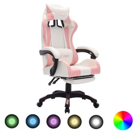 Silla gaming con luces LED RGB cuero sintético rosa y blanco de vidaXL, Sillas de oficina - Ref: Foro24-288014, Precio: 190,9...