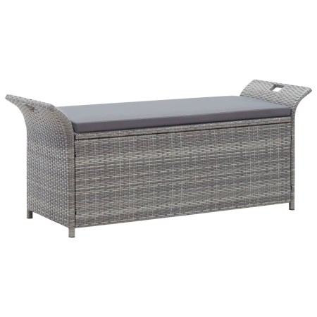 Banco con almacenaje con cojín ratán sintético gris 138 cm de vidaXL, Bancos de jardín - Ref: Foro24-45809, Precio: 198,99 €,...