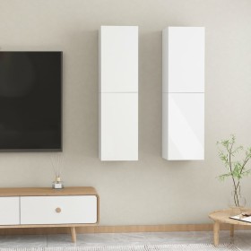 TV cabinet 2 units glossy white plywood 30.5x30x110 cm by vidaXL, TV Furniture - Ref: Foro24-803375, Price: 107,99 €, Discoun...