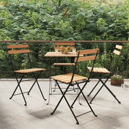 Klappbare Cafeteria-Stühle 4 Stück Stahl und massives Teakholz von vidaXL, Gartenstühle - Ref: Foro24-319980, Preis: 153,99 €...