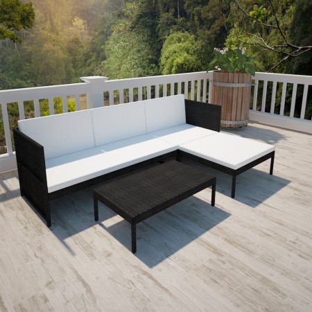 3-piece garden furniture set with black synthetic rattan cushions by vidaXL, Garden sets - Ref: Foro24-41382, Price: 301,99 €...