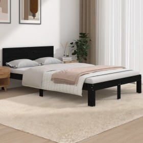 Black solid wood bed frame 120x190 cm by vidaXL, Beds and slatted bases - Ref: Foro24-810469, Price: 98,42 €, Discount: %