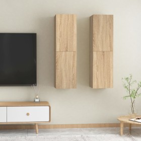 Muebles para TV 2 uds contrachapado color roble 30,5x30x110 cm de vidaXL, Muebles TV - Ref: Foro24-803369, Precio: 90,24 €, D...