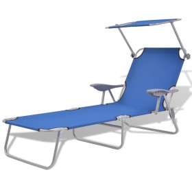 Sun lounger with steel awning blue steel by vidaXL, Loungers - Ref: Foro24-42931, Price: 89,84 €, Discount: %