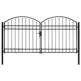 Double door fence gate with arch 300x150 cm black steel by vidaXL, garden gates - Ref: Foro24-143090, Price: 387,99 €, Discou...