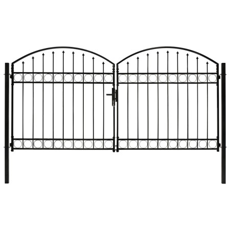 Double door fence gate with arch 300x150 cm black steel by vidaXL, garden gates - Ref: Foro24-143090, Price: 387,70 €, Discou...