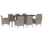 Set comedor jardín 9 pzas y cojines ratán sintético gris de vidaXL, Conjuntos de jardín - Ref: Foro24-3187386, Precio: 734,74...