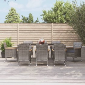 Garten-Essgruppe 9-teilig und graue synthetische Rattankissen von vidaXL, Gartensets - Ref: Foro24-3187385, Preis: 605,99 €, ...