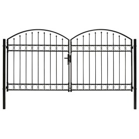 Double door fence gate with arch 300x125 cm black steel by vidaXL, garden gates - Ref: Foro24-143089, Price: 512,99 €, Discou...