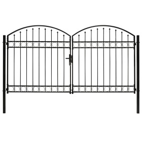 Cancela de valla doble puerta con arco acero negro 300x175 cm de vidaXL, Puertas de jardín - Ref: Foro24-146340, Precio: 572,...