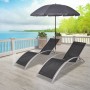 Black aluminum sun loungers with umbrella by vidaXL, Loungers - Ref: Foro24-42161, Price: 180,99 €, Discount: %