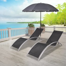 Black aluminum sun loungers with umbrella by vidaXL, Loungers - Ref: Foro24-42161, Price: 179,88 €, Discount: %