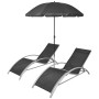 Black aluminum sun loungers with umbrella by vidaXL, Loungers - Ref: Foro24-42161, Price: 180,99 €, Discount: %