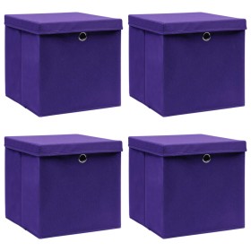 Storage boxes with lids 4 pcs purple fabric 32x32x32 cm by vidaXL, Storage baskets - Ref: Foro24-288354, Price: 30,73 €, Disc...