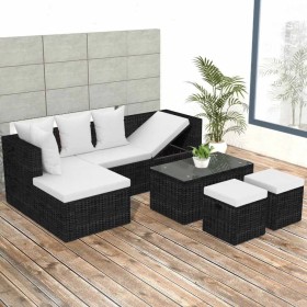 4-teiliges Gartenmöbel-Set und schwarze synthetische Rattankissen von vidaXL, Gartensets - Ref: Foro24-42586, Preis: 354,05 €...