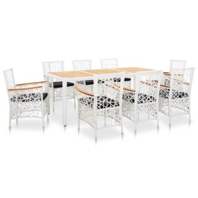 Conjunto de comedor para jardín 9 piezas ratán sintético blanco de vidaXL, Conjuntos de jardín - Ref: Foro24-45996, Precio: 6...