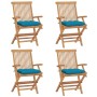 Garden chairs 4 pcs teak wood with light blue cushions by vidaXL, Garden chairs - Ref: Foro24-3065636, Price: 364,59 €, Disco...