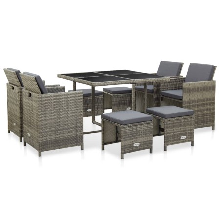 Set de comedor de jardín 9 pzas y cojines ratán sintético gris de vidaXL, Conjuntos de jardín - Ref: Foro24-46536, Precio: 51...