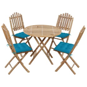 Folding garden dining set with cushions 5 pieces bamboo by vidaXL, Garden sets - Ref: Foro24-3063979, Price: 258,11 €, Discou...