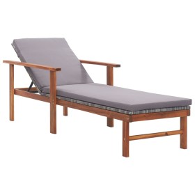 Lounger with synthetic rattan cushion and solid gray acacia wood by vidaXL, Loungers - Ref: Foro24-48705, Price: 103,85 €, Di...