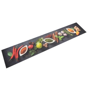 Alfombra de cocina lavable terciopelo dibujo especias 60x300 cm de vidaXL, Felpudos - Ref: Foro24-136542, Precio: 47,99 €, De...